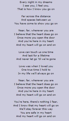 celine dion titanic song lyrics